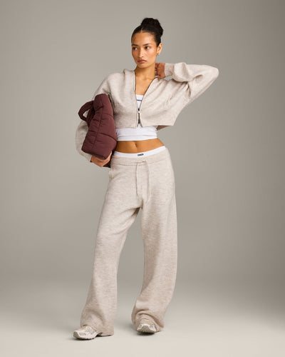Oversized Knit Zip Through Mid Hoodie | Oat Marl