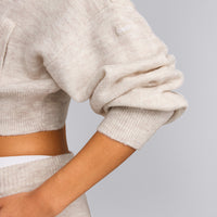 Oversized Knit Zip Up Mid Hoodie | Oat Marl