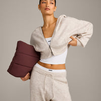 Oversized Knit Zip Through Mid Hoodie | Oat Marl