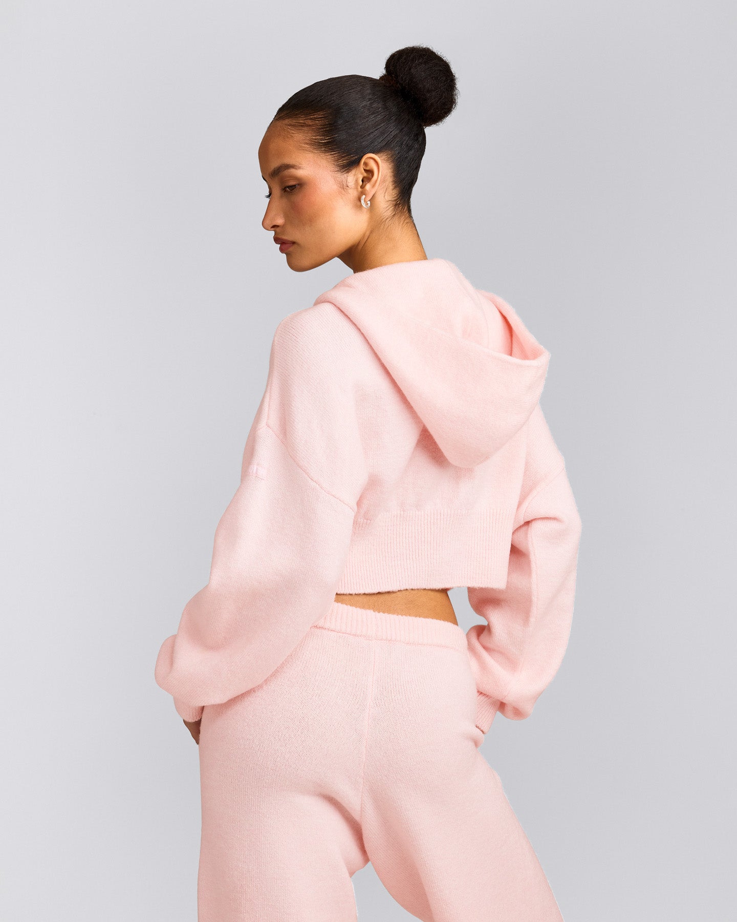 Oversized Knit Zip Up Mid Hoodie | Soft Girl Pink
