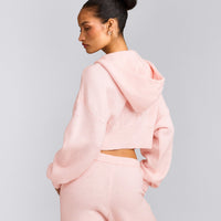 Oversized Knit Zip Up Mid Hoodie | Soft Girl Pink