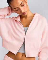Oversized Knit Zip Up Mid Hoodie | Soft Girl Pink