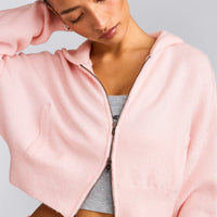 Oversized Knit Zip Up Mid Hoodie | Soft Girl Pink