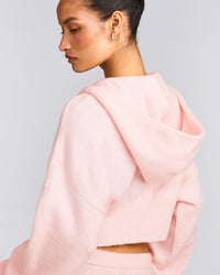 Oversized Knit Zip Up Mid Hoodie | Soft Girl Pink