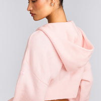 Oversized Knit Zip Up Mid Hoodie | Soft Girl Pink