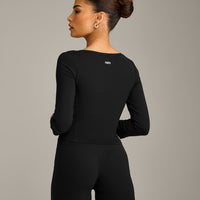 Mellow™ Motion Wide V-Neck 3/4 Length Sleeve Mid Top | Black