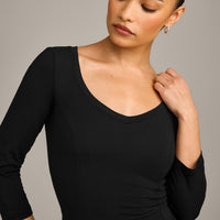 Mellow™ Motion Wide V-Neck 3/4 Length Sleeve Mid Top | Black