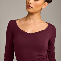 Mellow™ Motion Wide V Neck 3/4 Length Sleeve Mid Top | Cherry Lacquer Purple