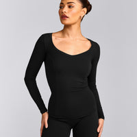 Mellow™ Motion Wide V Neck Long Sleeve Top | Black