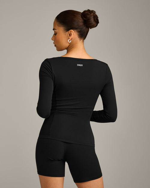 Mellow™ Motion Wide V Neck Long Sleeve Top | Black