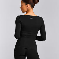 Mellow™ Motion Wide V Neck Long Sleeve Top | Black