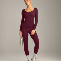 Mellow™ Motion Wide V Neck Long Sleeve Top | Cherry Lacquer Purple