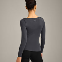Mellow™ Motion Wide V-Neck Long Sleeve Top | Coal