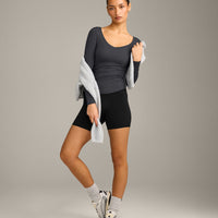 Mellow™ Motion Wide V-Neck Long Sleeve Top | Coal