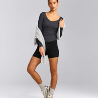 Mellow™ Motion Wide V Neck Long Sleeve Top | Coal