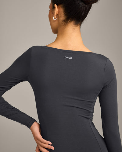 Mellow™ Motion Wide V-Neck Long Sleeve Top | Coal