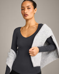 Mellow™ Motion Wide V-Neck Long Sleeve Top | Coal