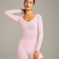 Mellow™ Motion Wide V Neck Long Sleeve Top | Soft Girl Pink