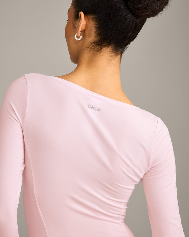 Mellow™ Motion Wide V Neck Long Sleeve Top | Soft Girl Pink