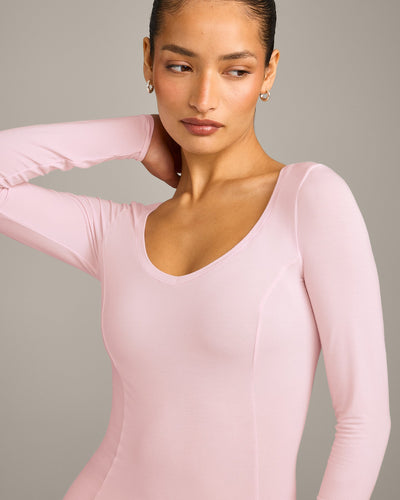 Mellow™ Motion Wide V Neck Long Sleeve Top | Soft Girl Pink