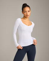 Mellow™ Motion Wide V-Neck Long Sleeve Top | White