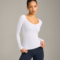 Mellow™ Motion Wide V-Neck Long Sleeve Top | White