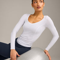 Mellow™ Motion Wide V-Neck Long Sleeve Top | White