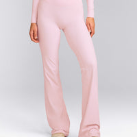 SoftMotion™ Flared Trousers with Grey Logo | Soft Girl Pink