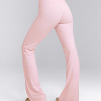 SoftMotion™ Flared Trousers with Grey Logo | Soft Girl Pink