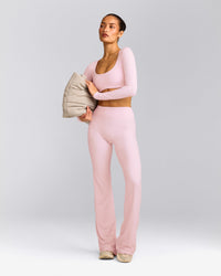 SoftMotion™ Flared Trousers with Grey Logo | Soft Girl Pink