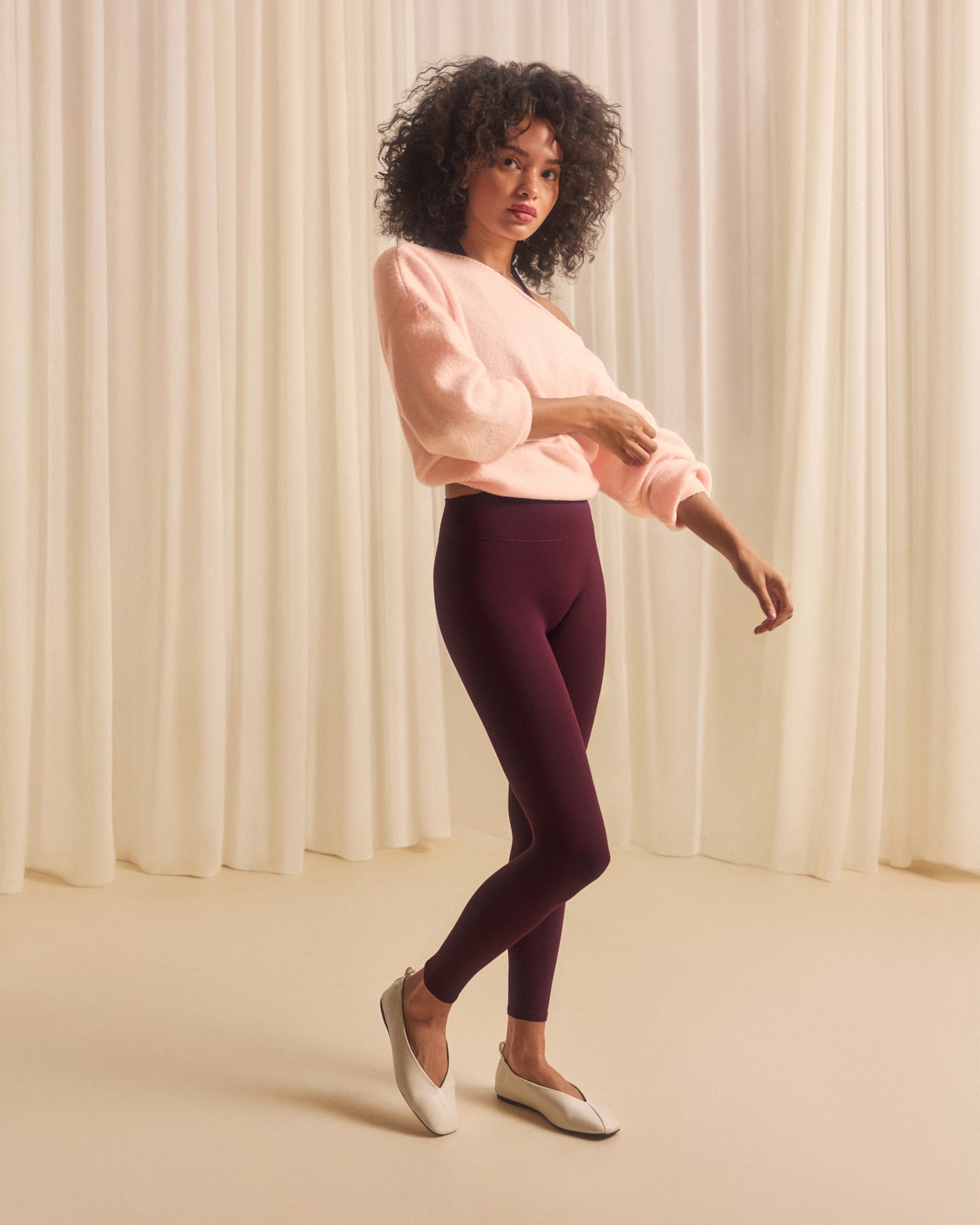 SoftMotion™ High Waisted Leggings with Grey Logo | Cherry Lacquer Purple