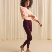 SoftMotion™ High Waisted Leggings with Grey Logo | Cherry Lacquer Purple
