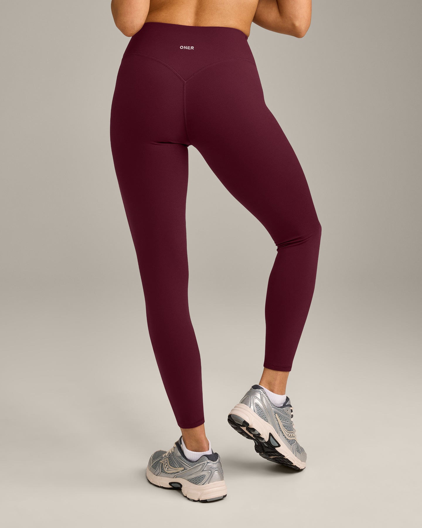 SoftMotion™ High Waisted Leggings with Grey Logo | Cherry Lacquer Purple