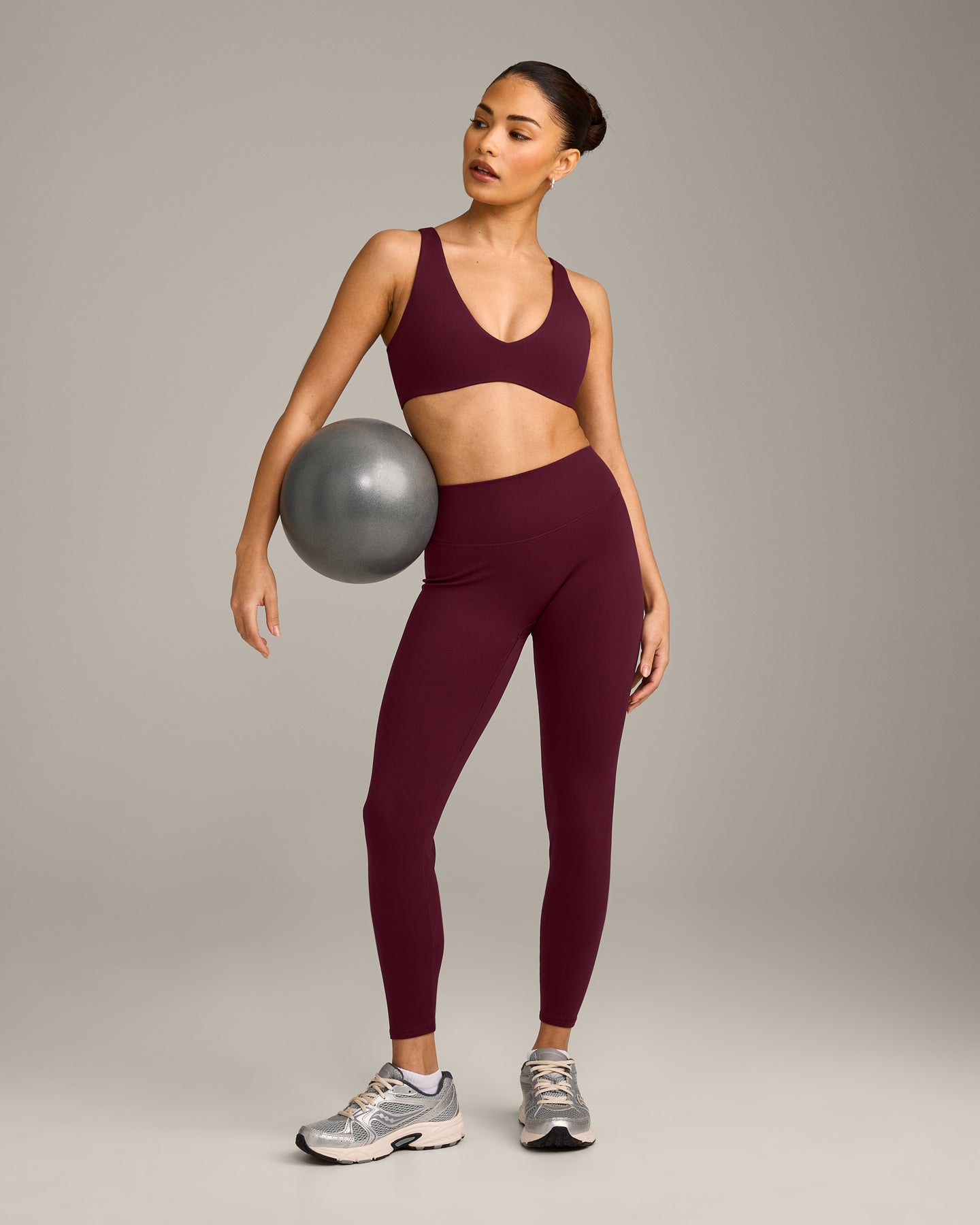 SoftMotion™ High Waisted Leggings with Grey Logo | Cherry Lacquer Purple