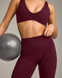 SoftMotion™ High Waisted Leggings with Grey Logo | Cherry Lacquer Purple