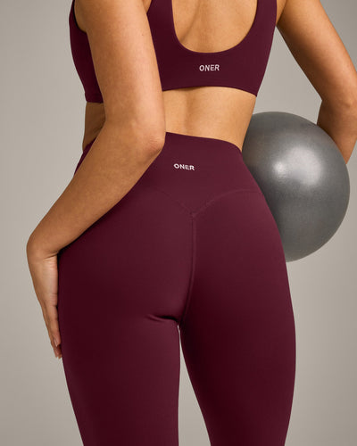 SoftMotion™ High Waisted Leggings with Grey Logo | Cherry Lacquer Purple