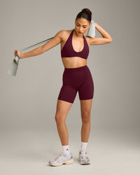 SoftMotion™ High Waisted Shorts 6" with Grey Logo | Cherry Lacquer Purple