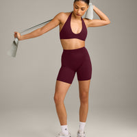 SoftMotion™ High Waisted Shorts 6" with Grey Logo | Cherry Lacquer Purple