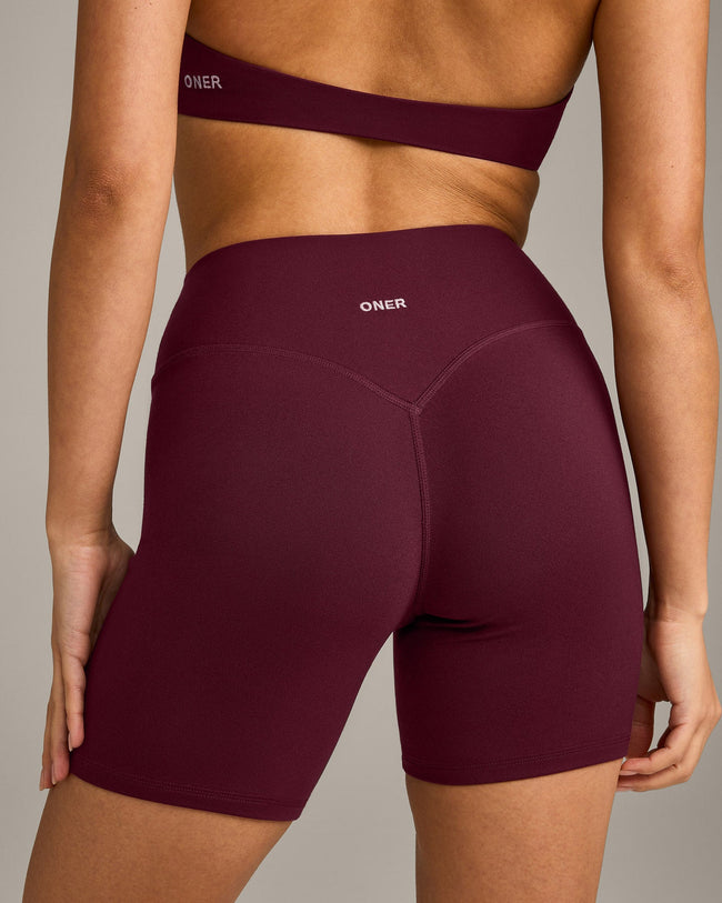 SoftMotion™ High Waisted Shorts 6" with Grey Logo | Cherry Lacquer Purple