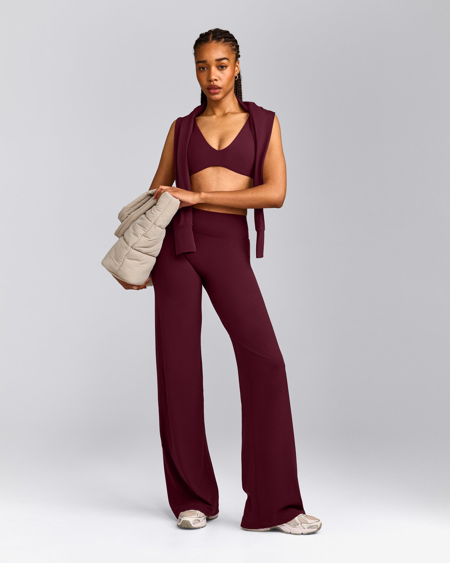 SoftMotion™ Straight Leg Trousers with Grey Logo | Cherry Lacquer Purple