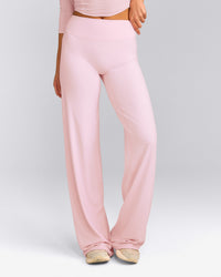 SoftMotion™ Straight Leg Pants with Grey Logo | Soft Girl Pink