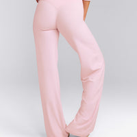 SoftMotion™ Straight Leg Pants with Grey Logo | Soft Girl Pink