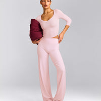 SoftMotion™ Straight Leg Pants with Grey Logo | Soft Girl Pink