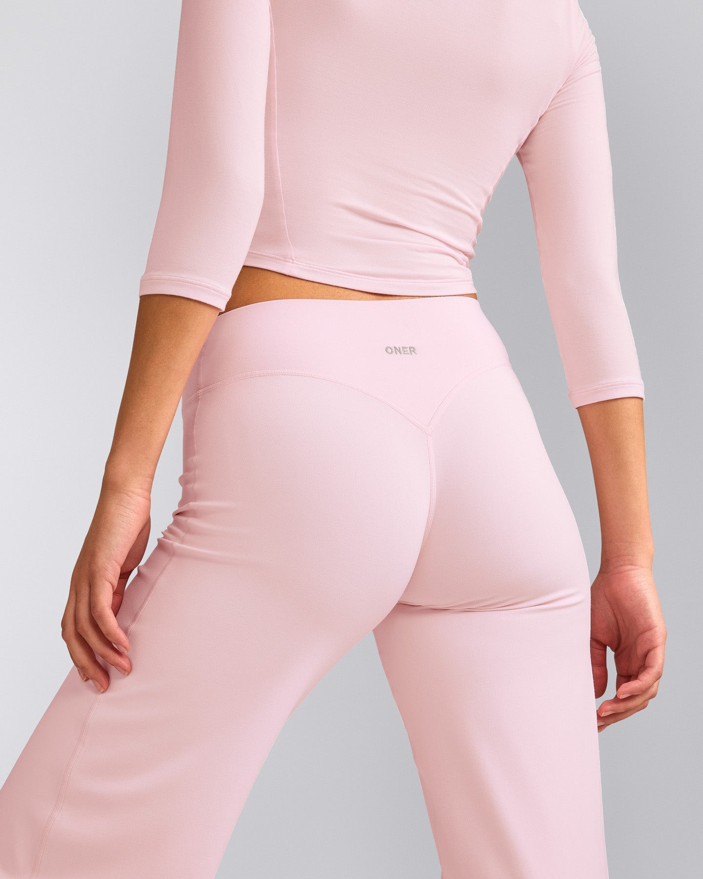 SoftMotion™ Straight Leg Pants with Grey Logo | Soft Girl Pink