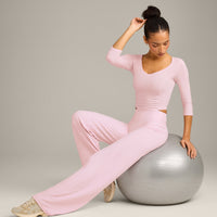 SoftMotion™ Straight Leg Bottoms with Grey Logo | Soft Girl Pink