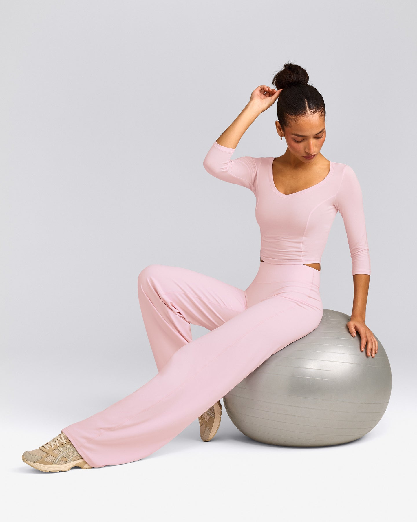 SoftMotion™ Straight Leg Pants with Grey Logo | Soft Girl Pink
