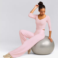 SoftMotion™ Straight Leg Pants with Grey Logo | Soft Girl Pink