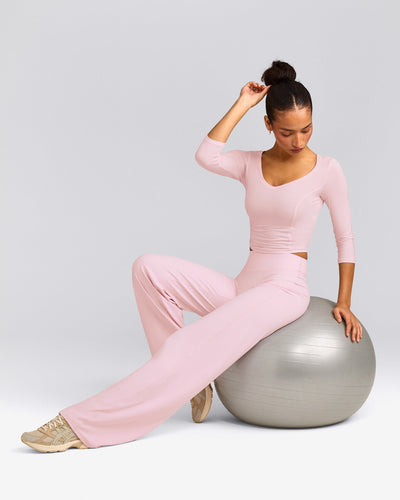 SoftMotion™ Straight Leg Pants with Grey Logo | Soft Girl Pink
