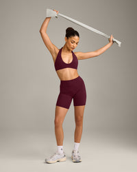 SoftMotion™ Minimal Halter Neck Bralette with Grey Logo | Cherry Lacquer Purple