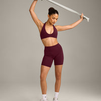 SoftMotion™ Minimal Halter Neck Bralette with Grey Logo | Cherry Lacquer Purple